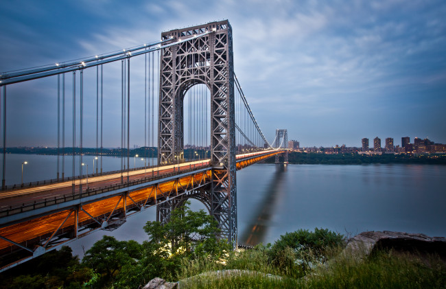 Обои картинки фото george washington bridge, города, - мосты, тросы, опоры, мост
