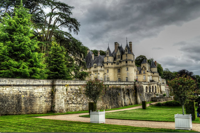 Обои картинки фото chateau de uss&, 232, города, - дворцы,  замки,  крепости, стена, замок, парк