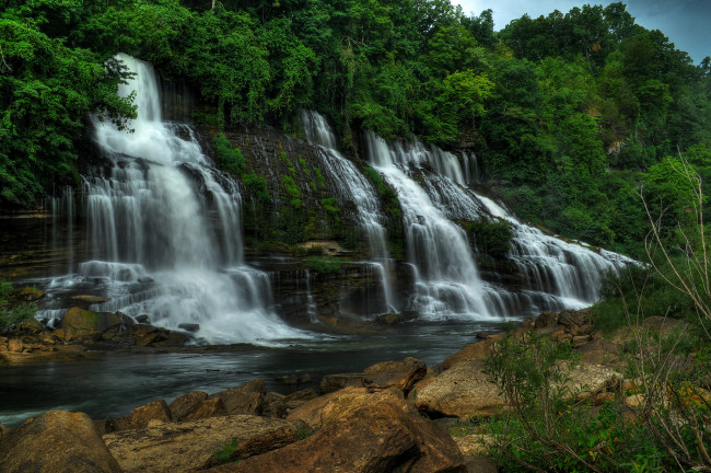 Обои картинки фото природа, водопады, река, водопад, лес