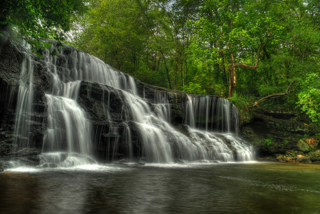 Обои картинки фото природа, водопады, водопад, река, лес