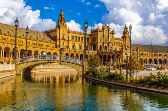 Картинка plaza+de+espa& 241 +sevilla города севилья+ испания водоем дворец площадь