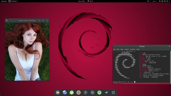 Обои картинки фото компьютеры, screenshots, фон, логотип, взгляд, девушка