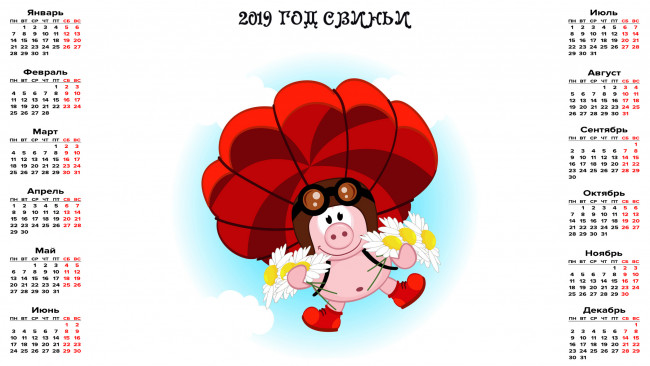 Обои картинки фото календари, праздники,  салюты, шлем, цветы, парашют, ромашка, поросенок