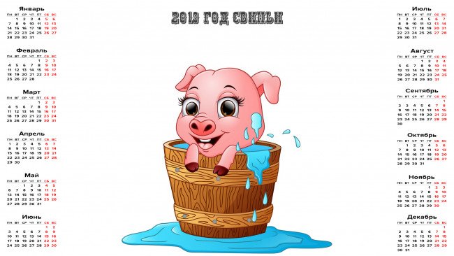 Обои картинки фото календари, праздники,  салюты, свинья, вода, ведро, поросенок