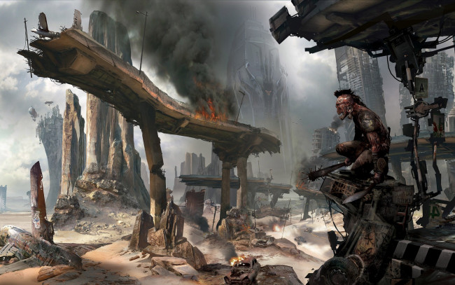 Обои картинки фото фэнтези, существа, развалины, город, монстр