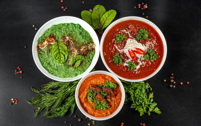 Обои картинки фото еда, первые блюда, первые, блюда, супы, ассорти, укроп, петрушка