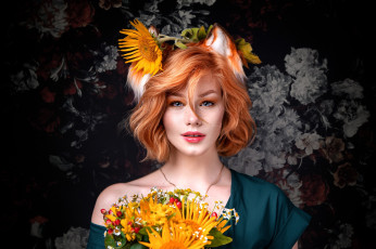 Картинка anastasia+zhilina девушки анастасия+жилина anastasia zhilina cosplay лиса осень цветы уши волосы анастасия жилина девушка модель стройная сексуальная секси рыжеволосая поза фотосессия фигура