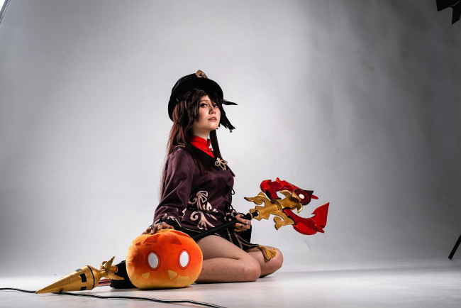 Обои картинки фото sound ann, девушки, - креатив,  косплей, образ, костюм, тыква, посох