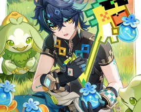 обоя аниме, genshin impact, парень