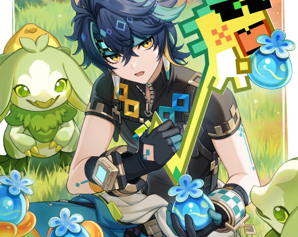 Обои картинки фото аниме, genshin impact, парень