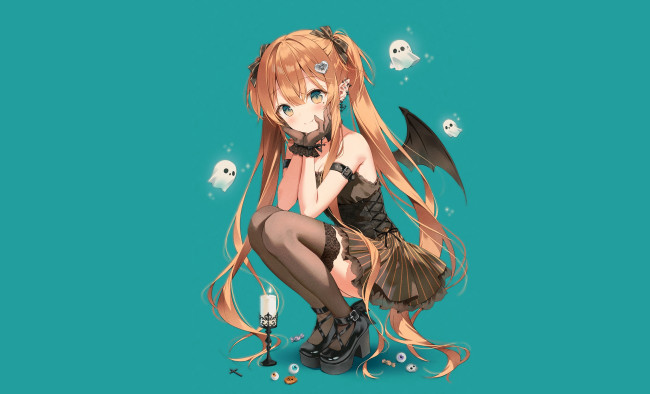 Обои картинки фото аниме, магия,  колдовство,  halloween, девушка