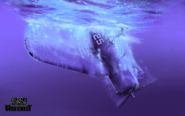 Обои картинки фото видео игры, medal of honor,  allied assault, самолет, падение, вода