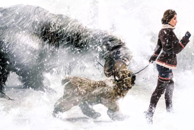 Обои картинки фото девушки, анна шаховская, образ, костюм, косплей, наряд, снег, сибирь, вьюга, звери