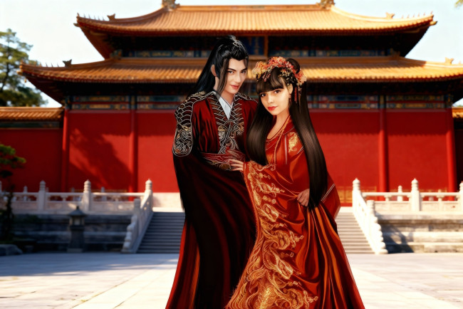 Обои картинки фото фанфик,  абсент души моей, рисованное, кино,  мультфильмы, ван, хао, сюань, сюэ, ян, нелли, свадьба