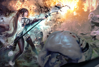 Картинка фэнтези красавицы чудовища посох девушка монстры