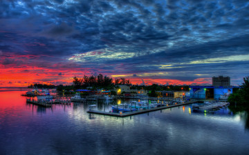 Картинка корабли порты причалы заря ночь яхты причал