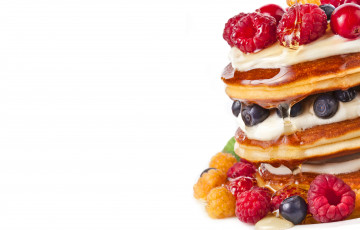 Картинка еда блины оладьи ягоды мёд