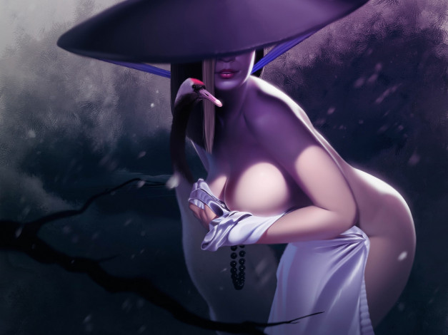 Обои картинки фото фэнтези, девушки, шляпа, птица