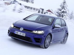 Картинка автомобили volkswagen снег golf r 3-door typ 5g 2013 синий