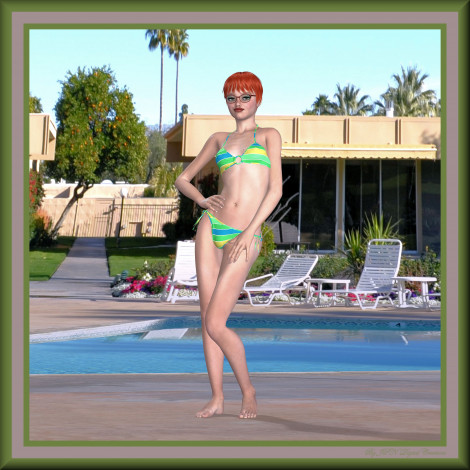 Обои картинки фото 3д графика, people , люди, басейн, взгляд, девушка