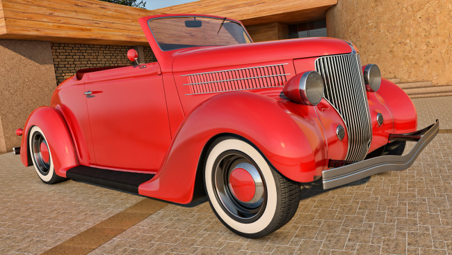 Обои картинки фото автомобили, 3д, roadster, ford, 1936