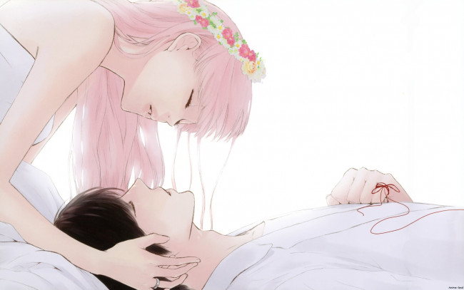 Обои картинки фото аниме, vocaloid, парень, девушка, светлая, винок