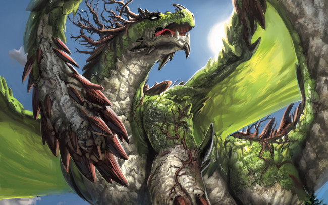 Обои картинки фото фэнтези, драконы, рога, шипы, пасть, дракон, крылья