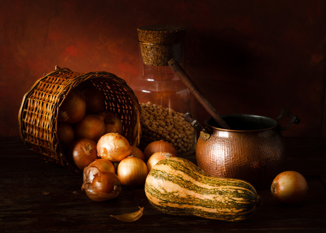 Обои картинки фото еда, овощи, лук, тыква
