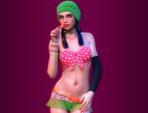 Картинка 3д+графика люди+ people фон девушка взгляд конфетка шляпа