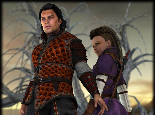 Обои картинки фото 3д графика, люди , people, мужчина, фон, взгляд, девушка