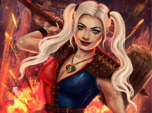 обоя видео игры, ~~~другое~~~, dc, harley, quinn, взгляд, злодейка, девушка, арт