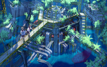 Картинка автор +syego аниме оружие +техника +технологии арт девочки трубы мостик