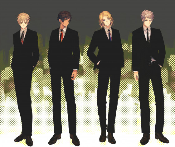 Обои картинки фото аниме, hetalia,  axis powers, арт, парни, костюмы