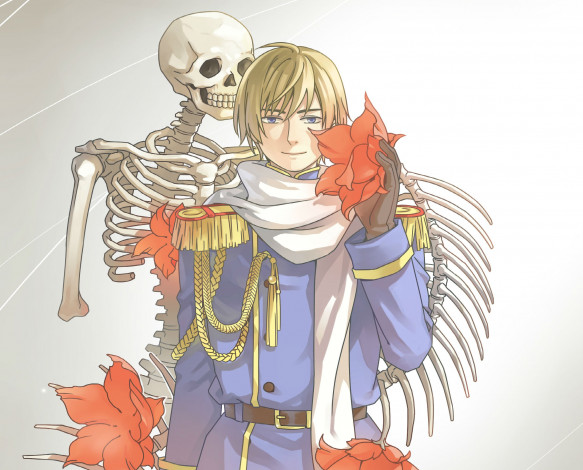 Обои картинки фото аниме, hetalia,  axis powers, скелет, арт, парень