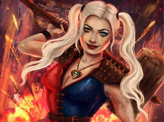 Обои картинки фото видео игры, ~~~другое~~~, dc, harley, quinn, взгляд, злодейка, девушка, арт