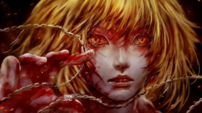 Обои картинки фото аниме, hunter x hunter, цепи, взгляд, парень, курапика