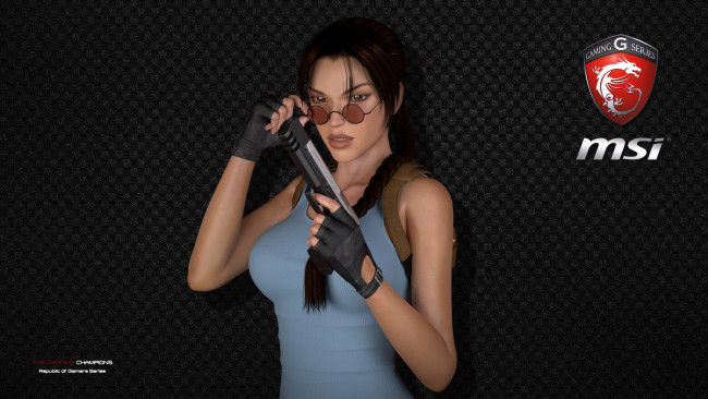 Обои картинки фото бренды, msi, оружие, фон, взгляд, девушка