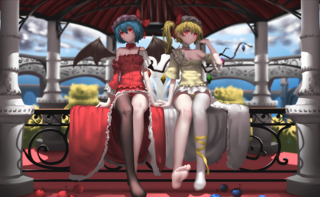 Обои картинки фото автор,  hk , zxd0554, аниме, touhou, remilia, scarlet, flandre