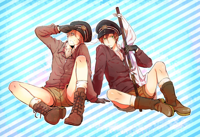 Обои картинки фото аниме, hetalia,  axis powers, фон, полосы, шорты, парни