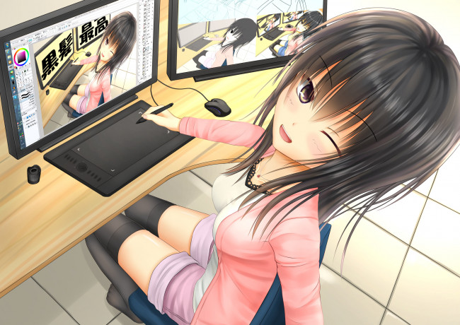 Обои картинки фото автор,  kurokami , kurokaminohito, аниме, оружие,  техника,  технологии, девушка, арт