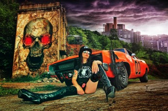 Картинка автомобили -авто+с+девушками автомат череп граффити