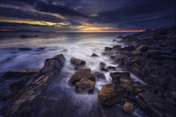 Картинка природа побережье закат испания бискайя страна басков