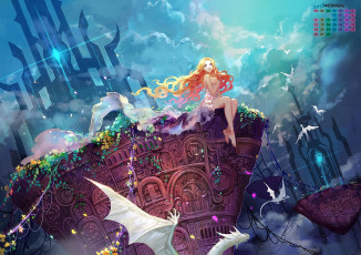 Картинка календари аниме девушка взгляд 2018 дракон