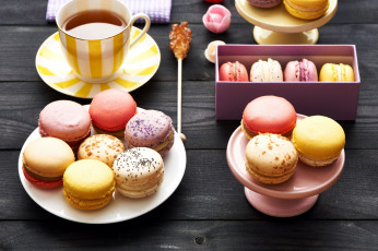 Картинка еда макаруны ассорти печенье лакомство чай