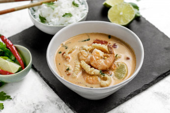 Картинка еда первые+блюда лайм креветка рыбный суп