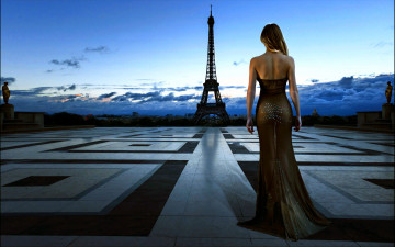 Картинка девушки -unsort+ брюнетки темноволосые вечер париж платье девушка