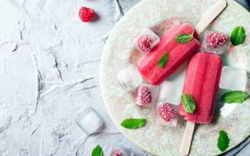 Картинка еда мороженое +десерты малина лакомство лед мята