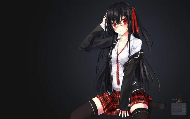 Обои картинки фото календари, аниме, очки, взгляд, девушка, 2018