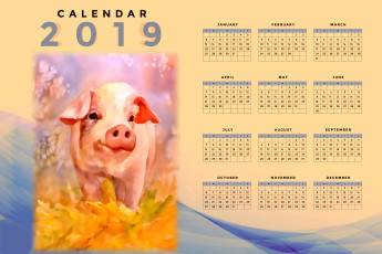Картинка календари рисованные +векторная+графика свинья поросенок