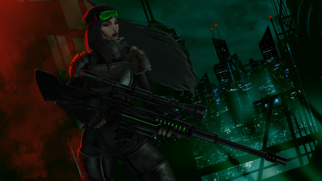 Обои картинки фото видео игры, spec ops,  the line, униформа, взгляд, винтовка, город, девушка, фон